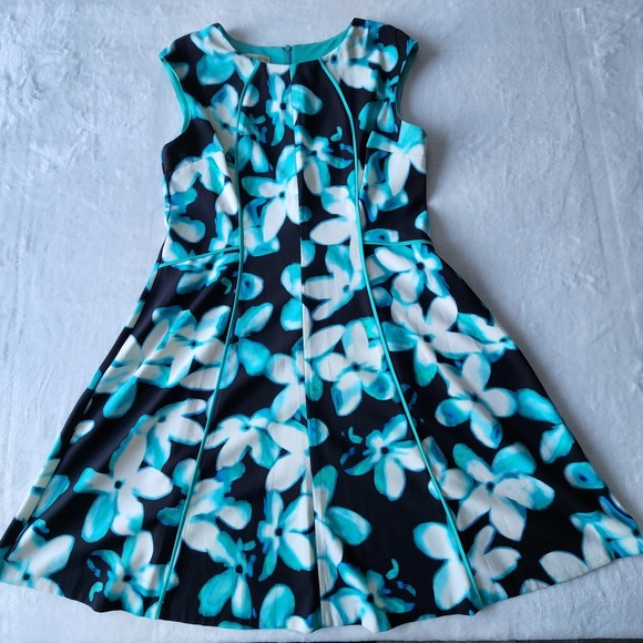 London Times Tea Dress Womens 16 Blue Floral Wedding Cocktail Office Party Work - Picture 8 of 15